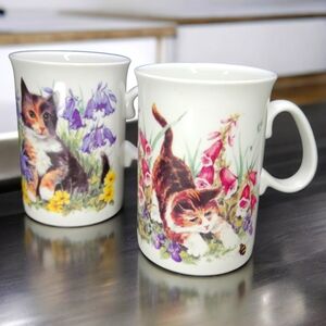 Lot Of 2 Vintage Jason Fine Bone China Cat/Kitties Mug England Kittens Garden